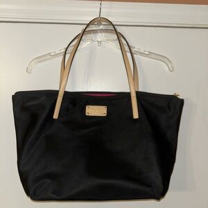 Black Kate Spade Nylon Tote Bag with Tan Handles